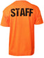 Neon Orange Staff T-Shirt Front & Back Print Mens Event Shirt Tee
