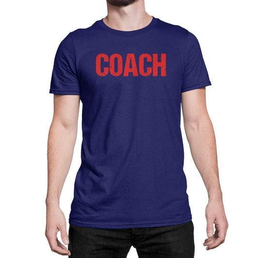 Coach T-Shirt Adult Mens Tee Shirt Front Screen Printed Coaching Tshirt Navy Blue & Red