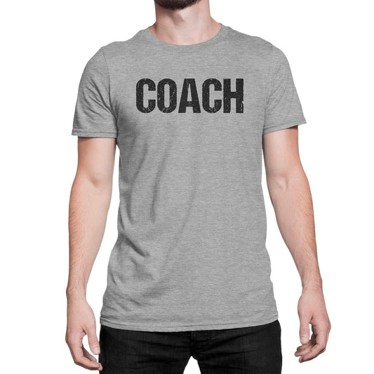 Coach T-Shirt Adult Mens Tee Shirt Front Screen Printed Coaching Tshirt Heather Gray & Black