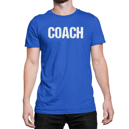 Coach T-Shirt Adult Mens Tee Shirt Front Screen Printed Coaching Tshirt Royal Blue & White