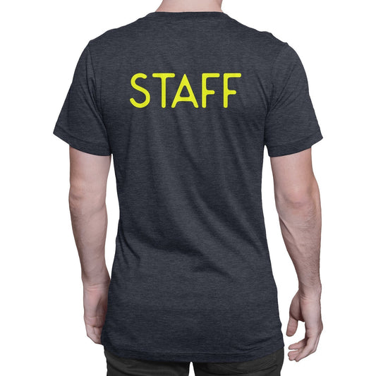 Staff T-Shirt Heather Charcoal Tee Screen Printed Front & Back Staff Event Shirt