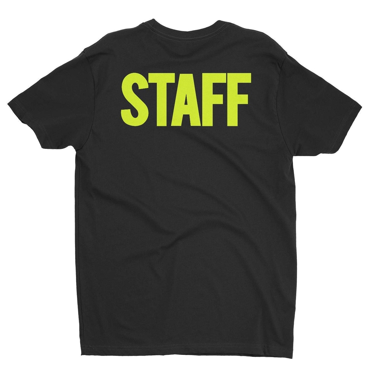 Black Neon Men's Staff T-Shirt Front Back Print Tee Event Uniform Screen Printed Tshirt