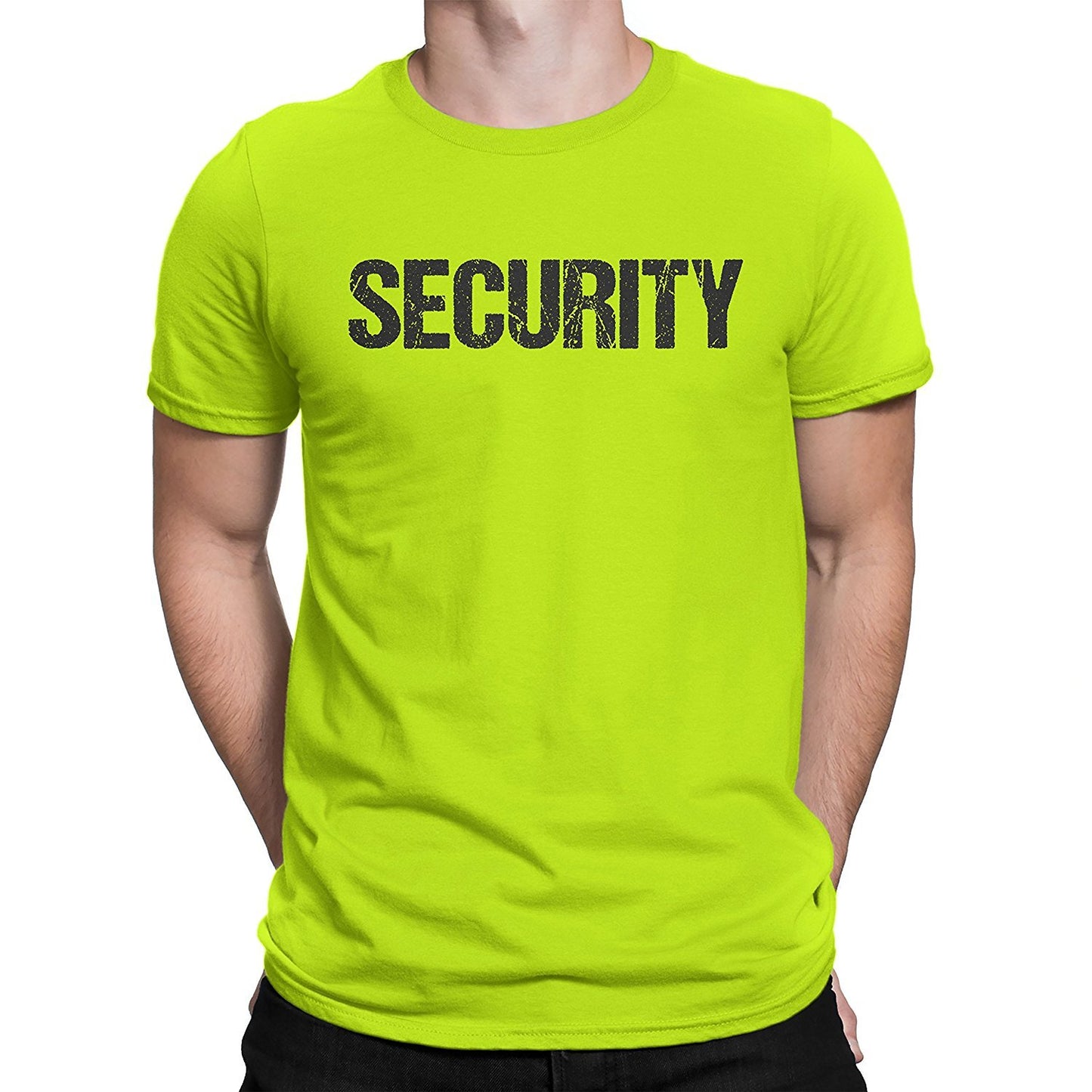 Security Tee Neon T-Shirt Mens Tee Staff Event Crew Shirt Front & Back Print