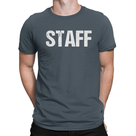 Men's Staff T-Shirt Charcoal Mens Tee Event Shirt Front & Back Screen Printed