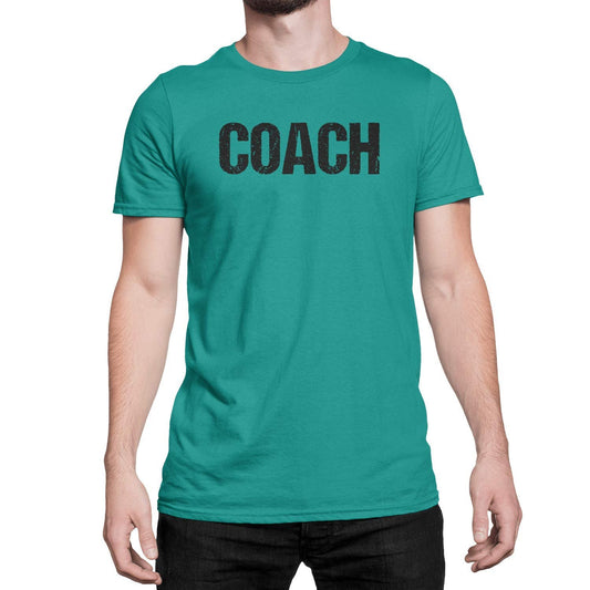 Coach T-Shirt Adult Mens Tee Shirt Front Screen Printed Coaching Tshirt Aqua & Black