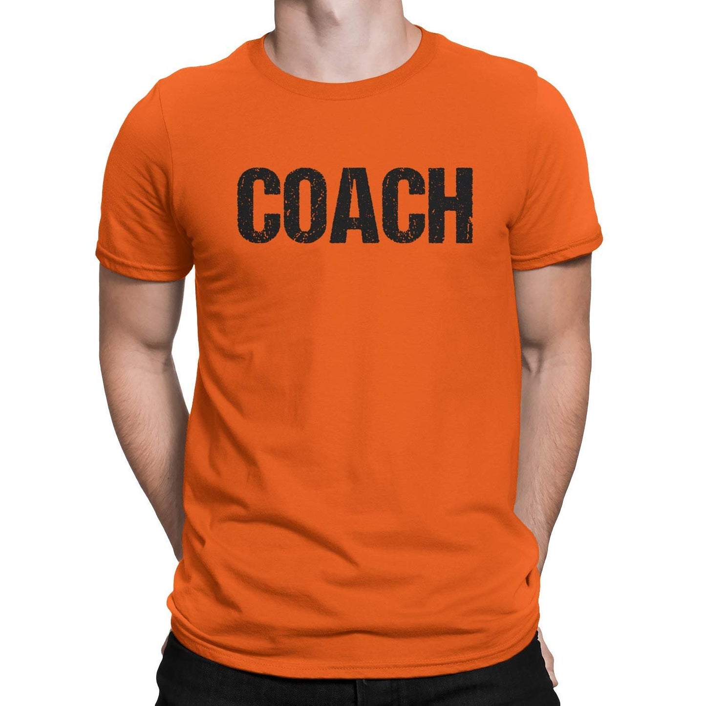Coach T-Shirt Adult Mens Tee Shirt Front Screen Printed Coaching Tshirt Orange & Black