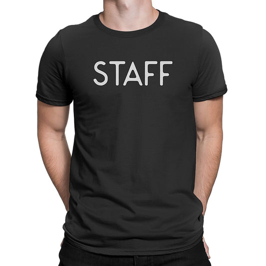 Staff T-Shirt Black & White Tee Screen Printed Front & Back Staff Event Shirt