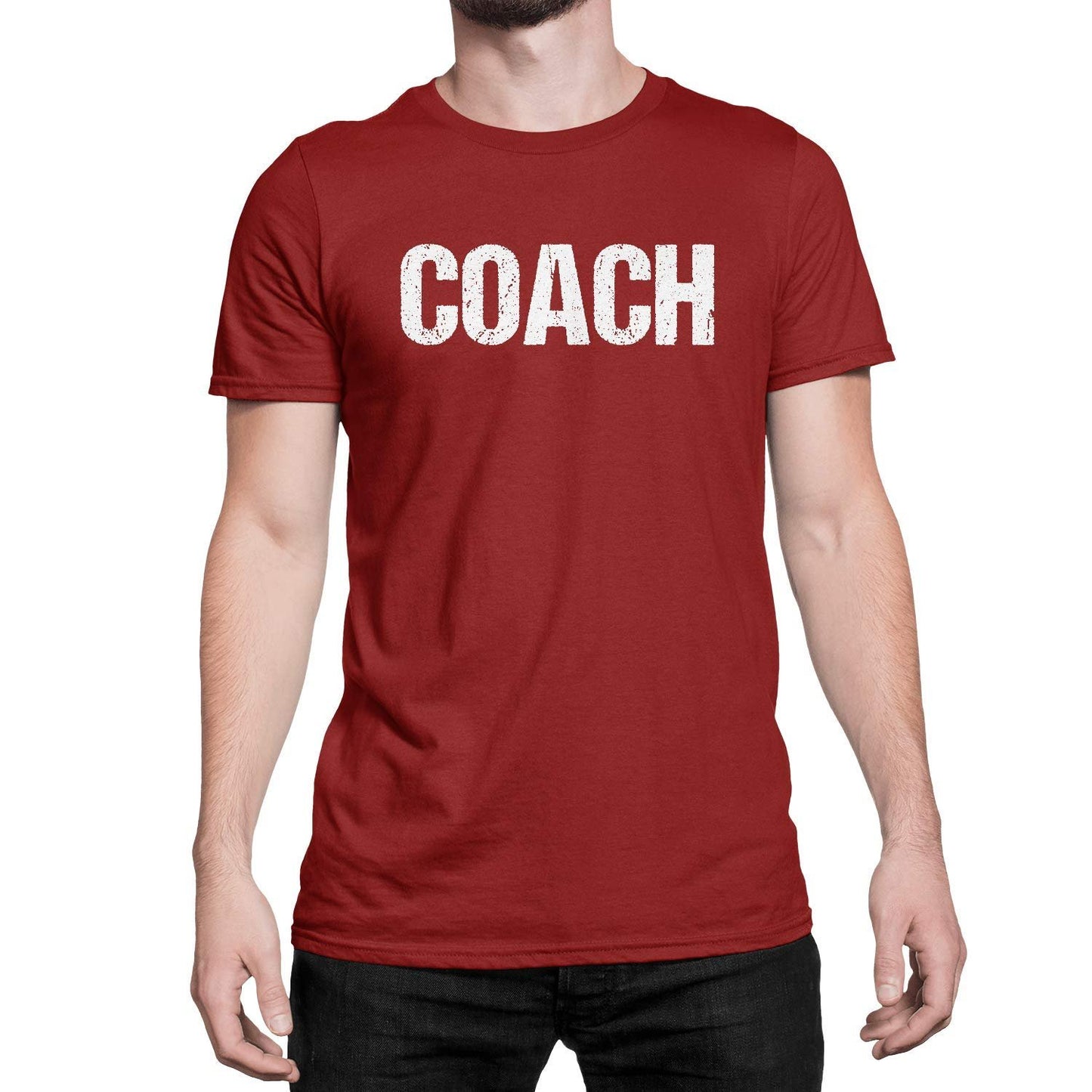 Coach T-Shirt Adult Mens Tee Shirt Front Screen Printed Coaching Tshirt Maroon & hite