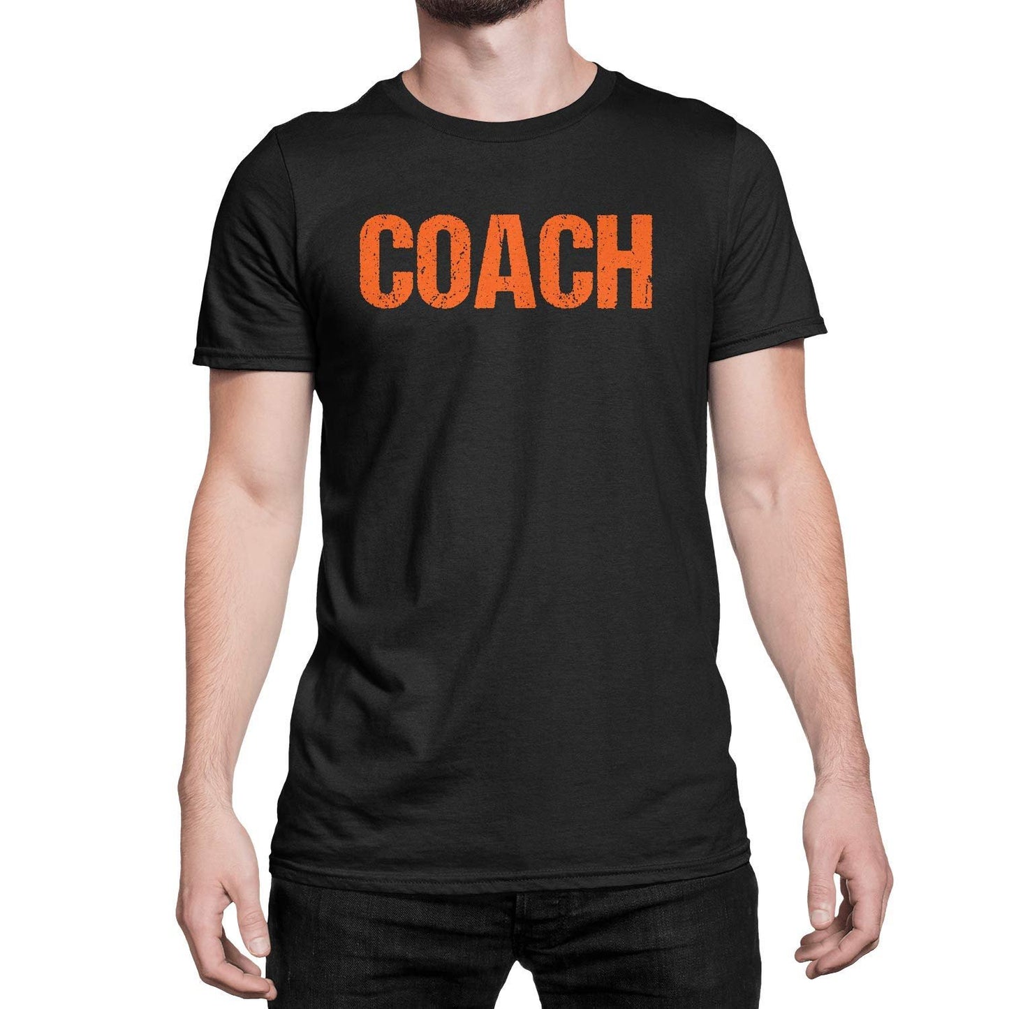 Coach T-Shirt Adult Mens Tee Shirt Front Screen Printed Coaching Tshirt Black & Orange