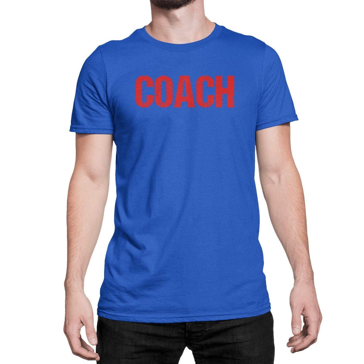 Coach T-Shirt Adult Mens Tee Shirt Front Screen Printed Coaching Tshirt Royal Blue & Red