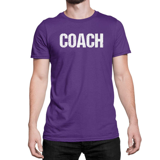 Coach T-Shirt Adult Mens Tee Shirt Front Screen Printed Coaching Tshirt Purple & White
