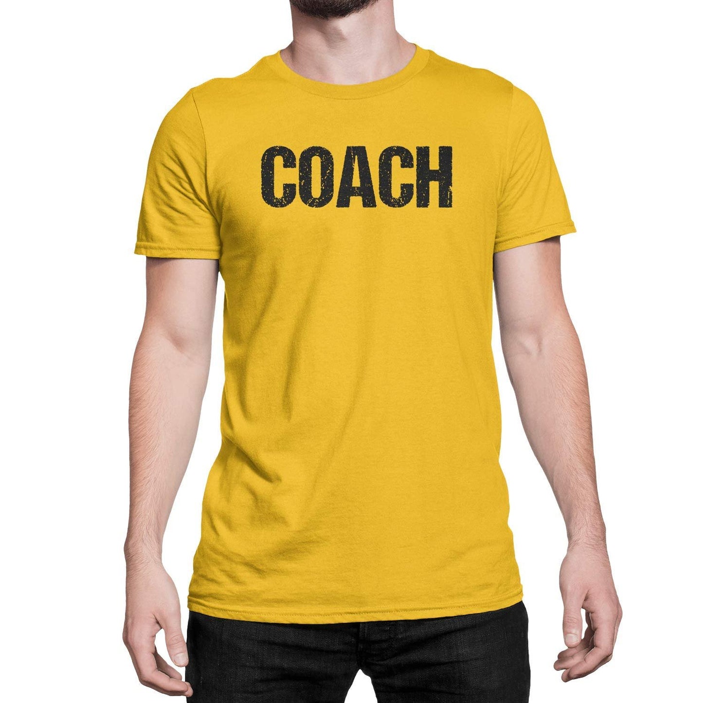 Coach T-Shirt Adult Mens Tee Shirt Front Screen Printed Coaching Tshirt Gold & Black