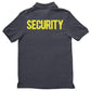 Men's Security Polo Shirt Charcoal Neon Front Back Print Mens Tee Staff Event Bouncer