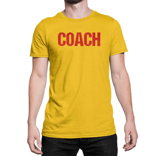 Coach T-Shirt Adult Mens Tee Shirt Front Screen Printed Coaching Tshirt Gold & Red