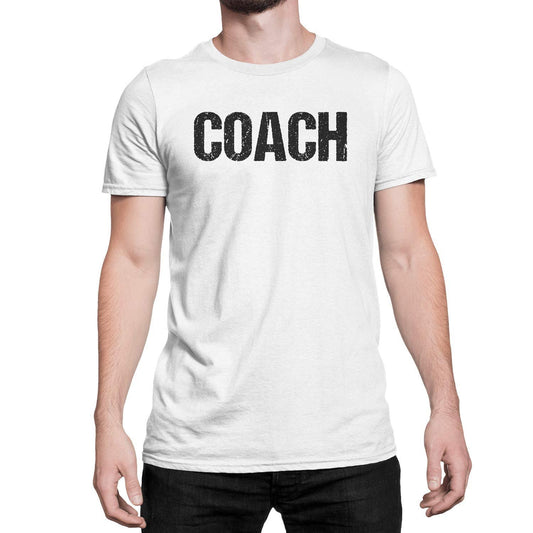 Coach T-Shirt Adult Mens Tee Shirt Front Screen Printed Coaching Tshirt White & Black