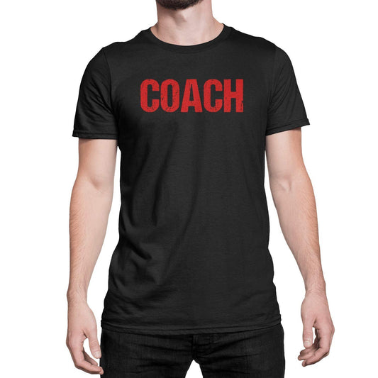 Coach T-Shirt Adult Mens Tee Shirt Front Screen Printed Coaching Tshirt Black & Red