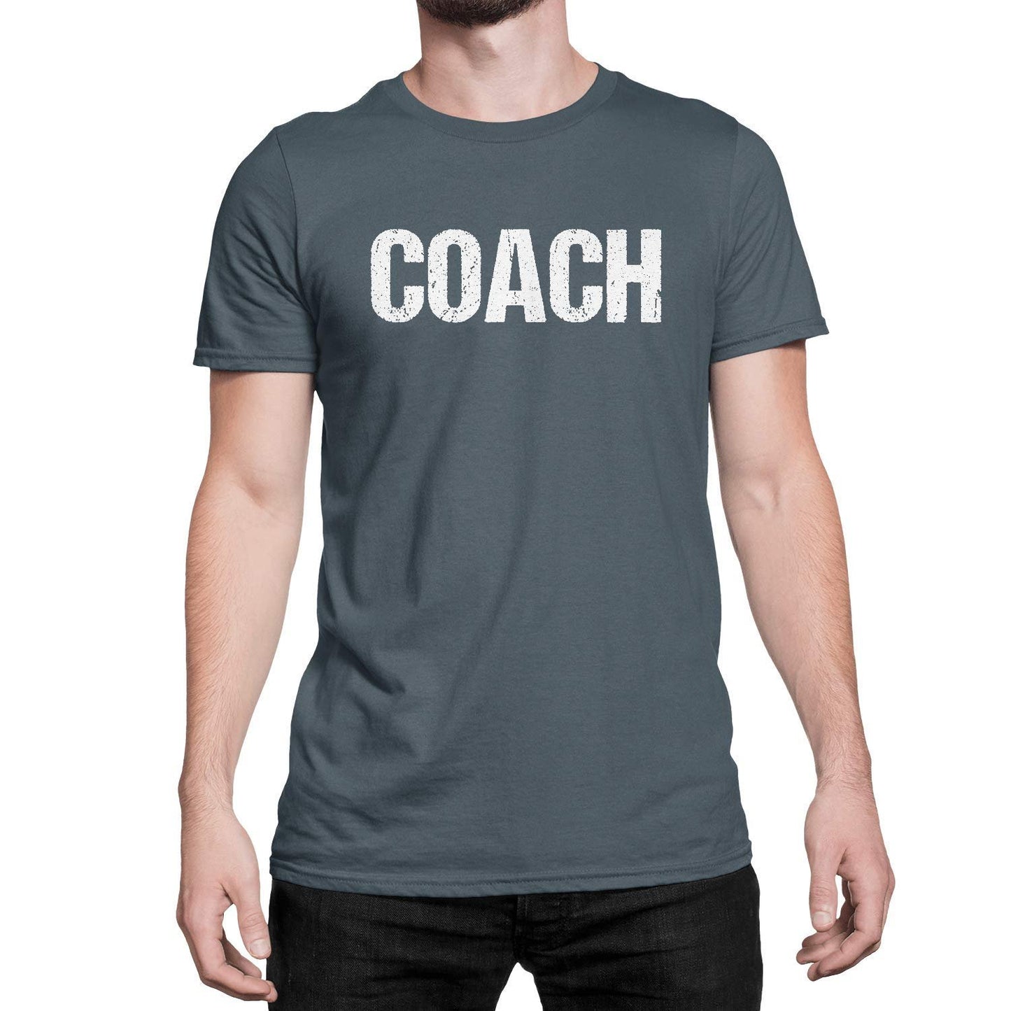 Coach T-Shirt Adult Mens Tee Shirt Front Screen Printed Coaching Tshirt Charcoal & white