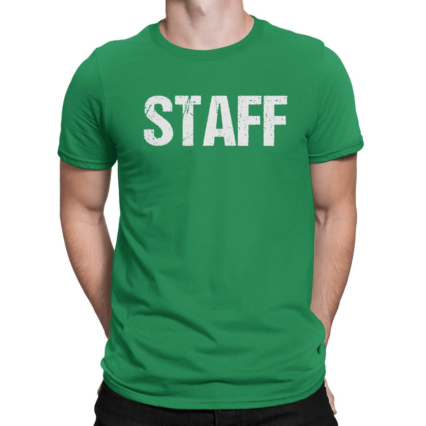 Staff T-Shirt Irish Green Mens Tee Event Shirt Front & Back Screen Printed