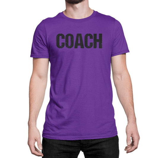 Coach T-Shirt Adult Mens Tee Shirt Front Screen Printed Coaching Tshirt Purple & Black