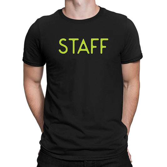 Staff T-Shirt Black & Neon Tee Screen Printed Front & Back Staff Event Shirt