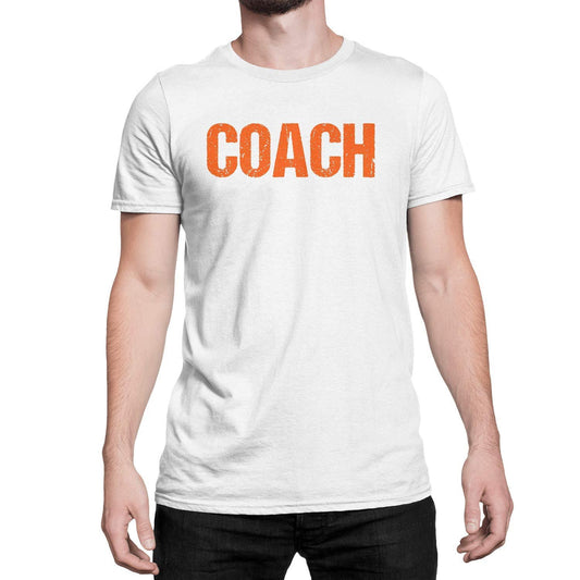 Coach T-Shirt Adult Mens Tee Shirt Front Screen Printed Coaching Tshirt White & Orange