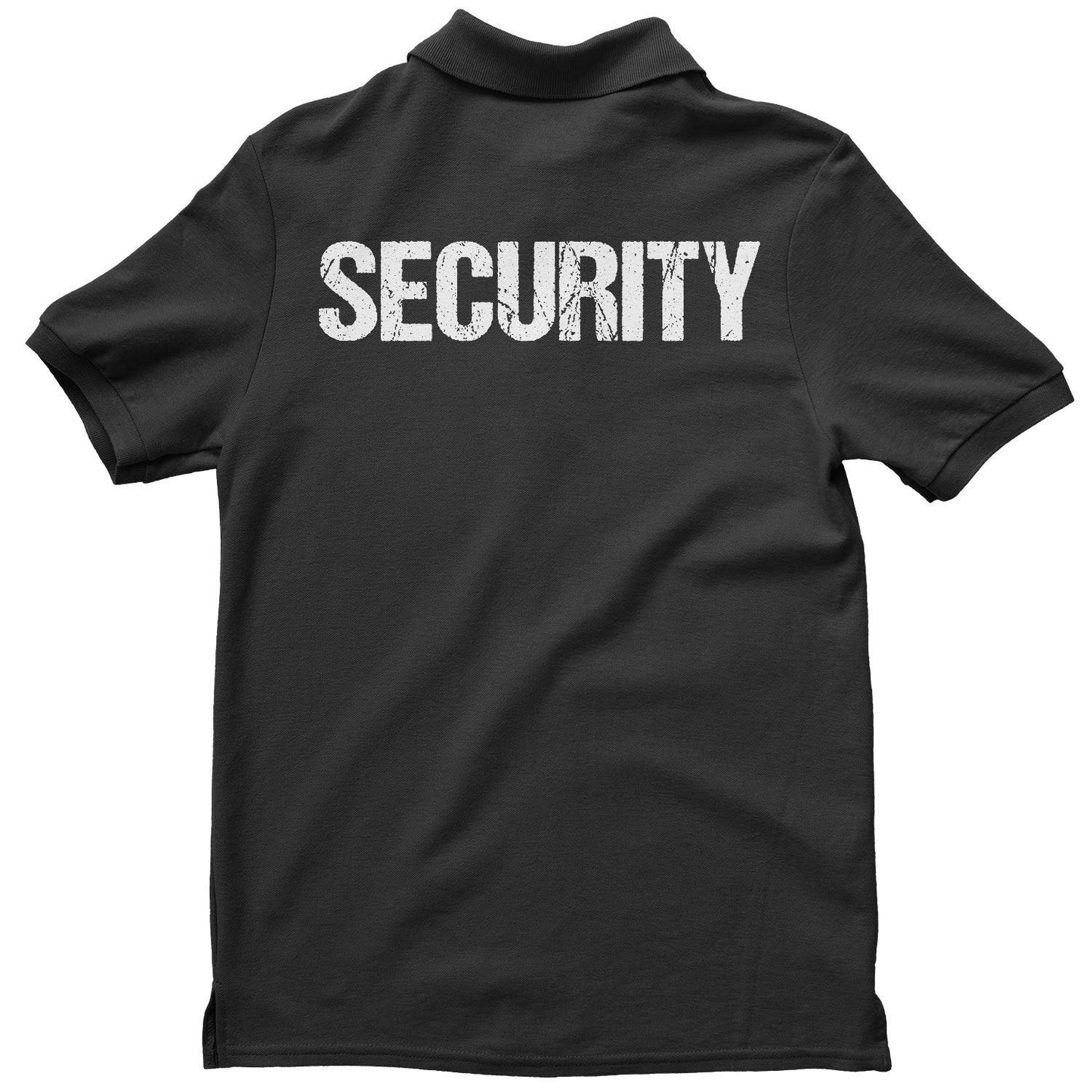 Security Polo Shirt Distressed Front Back Print Mens Tee Staff Event Uniform Bouncer Screen Printed
