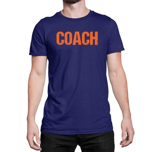 Coach T-Shirt Adult Mens Tee Shirt Front Screen Printed Coaching Tshirt Navy Blue & Orange