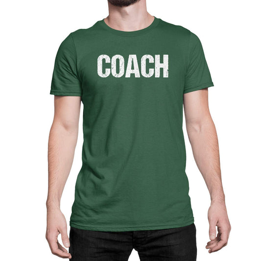 Coach T-Shirt Adult Mens Tee Shirt Front Screen Printed Coaching Tshirt Deep Forest Green & White