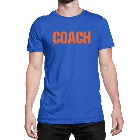 Coach T-Shirt Adult Mens Tee Shirt Front Screen Printed Coaching Tshirt Royal Blue & orange