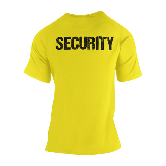 Bright Yellow Security T-Shirt Front & Back Print Mens Event Shirt Tee