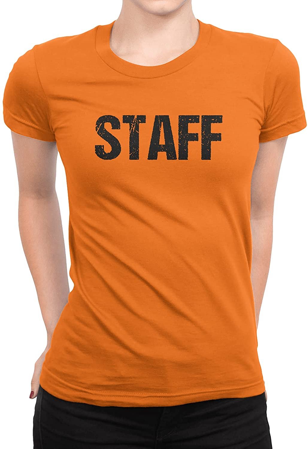 NYC FACTORY Staff Ladies Tee (Distressed, Orange, Women's Large)