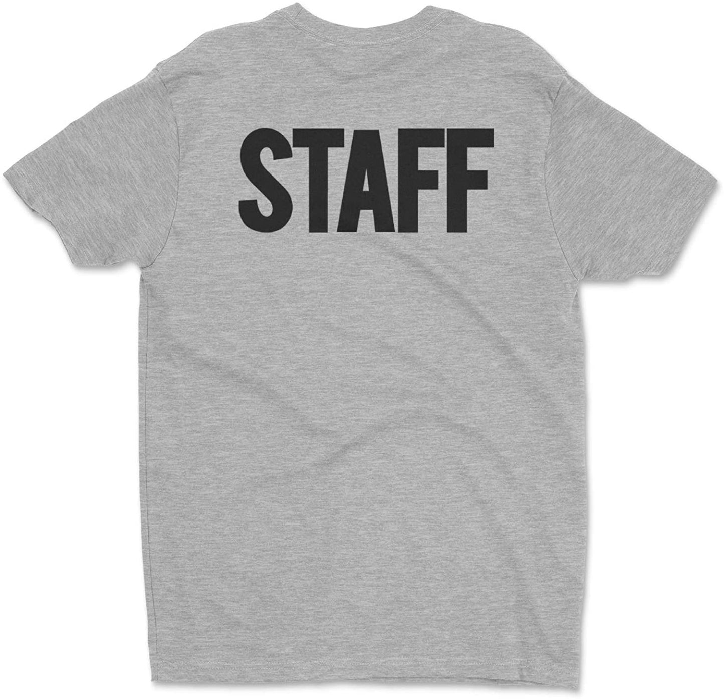 Men's Staff T-Shirt Heather Gray Front Back Print Tee Event Uniform Screen Printed Tshirt